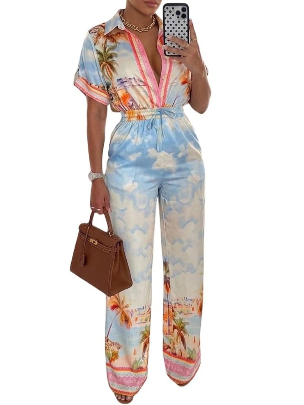 Womens Jumpsuit Boho Floral Wide Leg Vacation Outfit